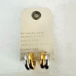 Anthropologie Mixed Metal Half Hoop, Dual-Tone Gold & Silver Half Hoop Earrings